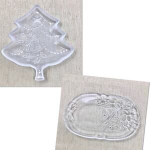 Christmas Bells & Frosted Glass Christmas Tree Candy Serving Dishes